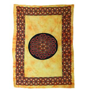 Colcha Individual de Algodón + Tapiz de Pared - Flor de la Vida - Naranja