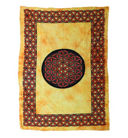 Colcha Individual de Algodón + Tapiz de Pared - Flor de la Vida - Naranja
