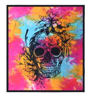 Colcha Doble de Algodón + Tapiz de Pared - Calavera Día de Muertos