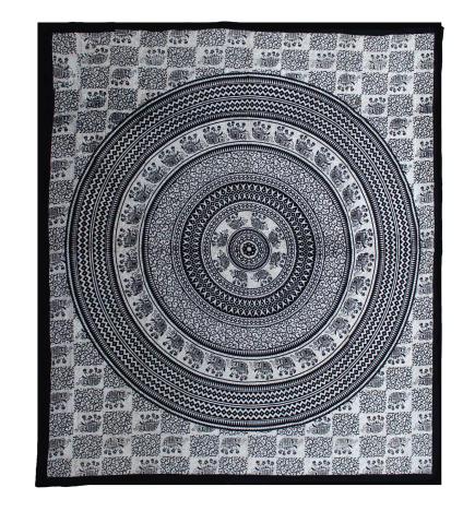 Colcha Doble de Algodón + Tapiz de Pared - Mono - Mandala Elefante