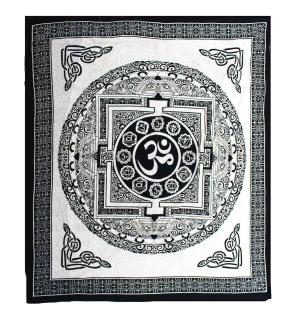 Colcha Doble de Algodón + Tapiz de Pared - Mono - OM Mandala