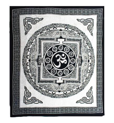 Colcha Doble de Algodón + Tapiz de Pared - Mono - OM Mandala