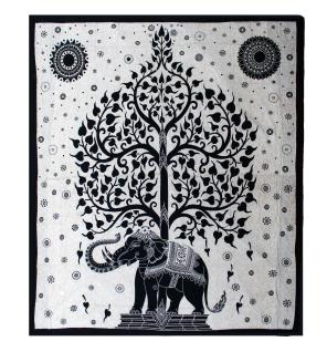 Colcha Doble de Algodón + Tapiz de Pared - Mono - Árbol Elefante