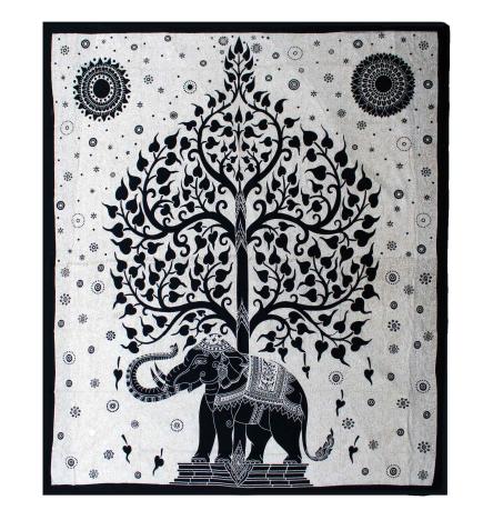 Colcha Doble de Algodón + Tapiz de Pared - Mono - Árbol Elefante