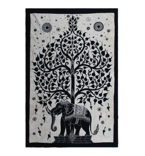 Colcha Individual de Algodón + Tapiz de Pared - Mono - Árbol Elefante