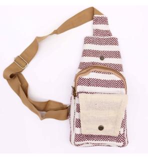 Bolso Bandolera de Algodon Natural - Burdeos y Blanco