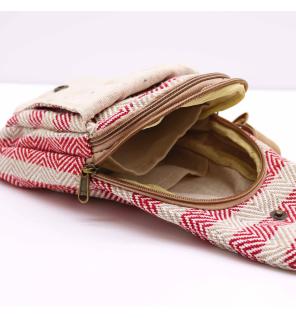 Bolso Bandolera de Algodon Natural - Marron Claro y Rosa