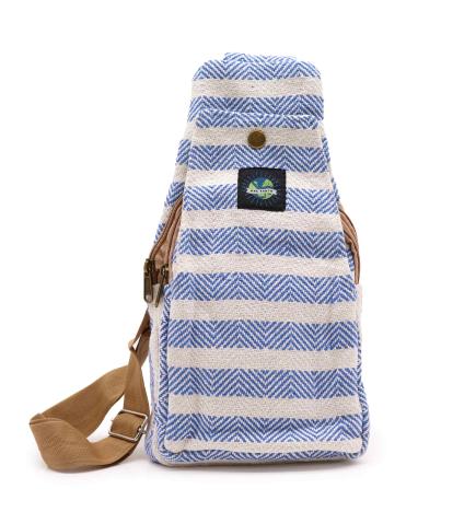 Bolso Bandolera de Algodon Natural - Azul y Blanco