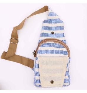 Bolso Bandolera de Algodon Natural - Azul y Blanco