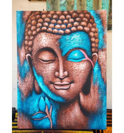 Pintura de Buda - Flor Bronce y Azul