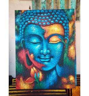 Pintura de Buda - Flor azul y dorada