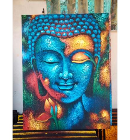 Pintura de Buda - Flor azul y dorada