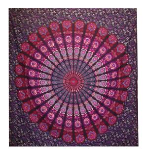 Colcha Doble de Algodón + Colgante de Pared - Pavo Real Mandala - Morado