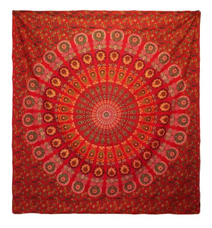Colcha Doble de Algodón + Colgante de Pared - Pavo Real Mandala - Rojo