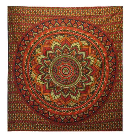 Colcha Doble de Algodón + Colgante de Pared - Mandala Clásico - Verde