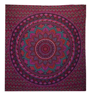 Colcha Doble de Algodón + Colgante de Pared - Mandala Clásico - Morado