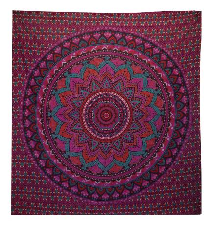 Colcha Doble de Algodón + Colgante de Pared - Mandala Clásico - Morado