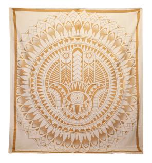 Colcha Doble de Algodón + Colgante de Pared - Hamsa - Oro Blanco