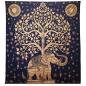 Colcha Doble de Algodón + Colgante de Pared - Elefante y Árbol - Azul Dorado