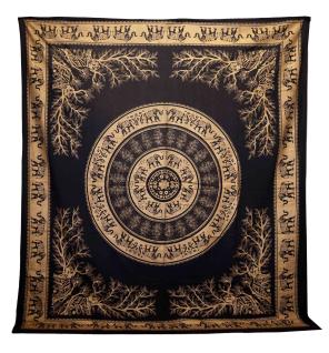 Colcha Doble de Algodón + Colgante de Pared - Elefante Jungla - Negro Oro