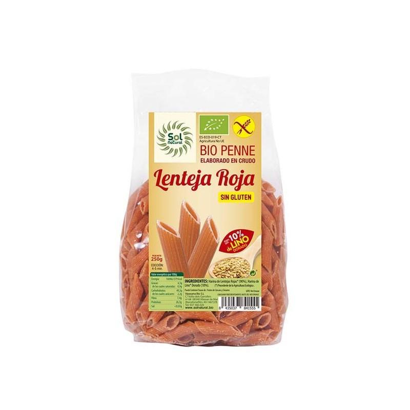 Penne lenteja roja con lino bio sin gluten 250g Sol Natural