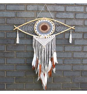 Atrapasueños - Lrg Macramé Ojo Blanco / Gris / Marrón