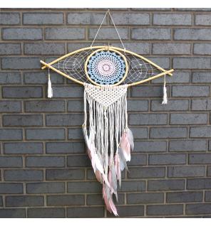 Atrapasueños - Lrg Macramé Ojo Azul / Blanco / Rosa