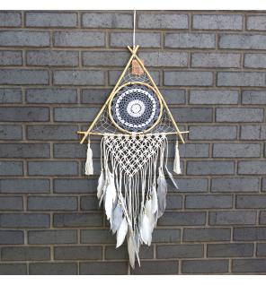 Atrapasueños - Lrg Macramé Piramide Blanco / Gris