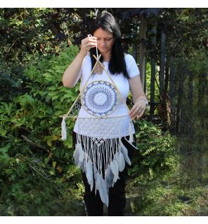 Atrapasueños - Lrg Macramé Piramide Blanco / Gris